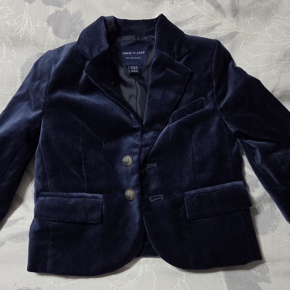 Janie And Jack Toddler Navy Blue Velvet 3-Piece Suit Set - Picture 6 of 7